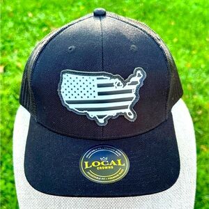 New Men's Black Leather State Patch Curved Trucker Flag Hat